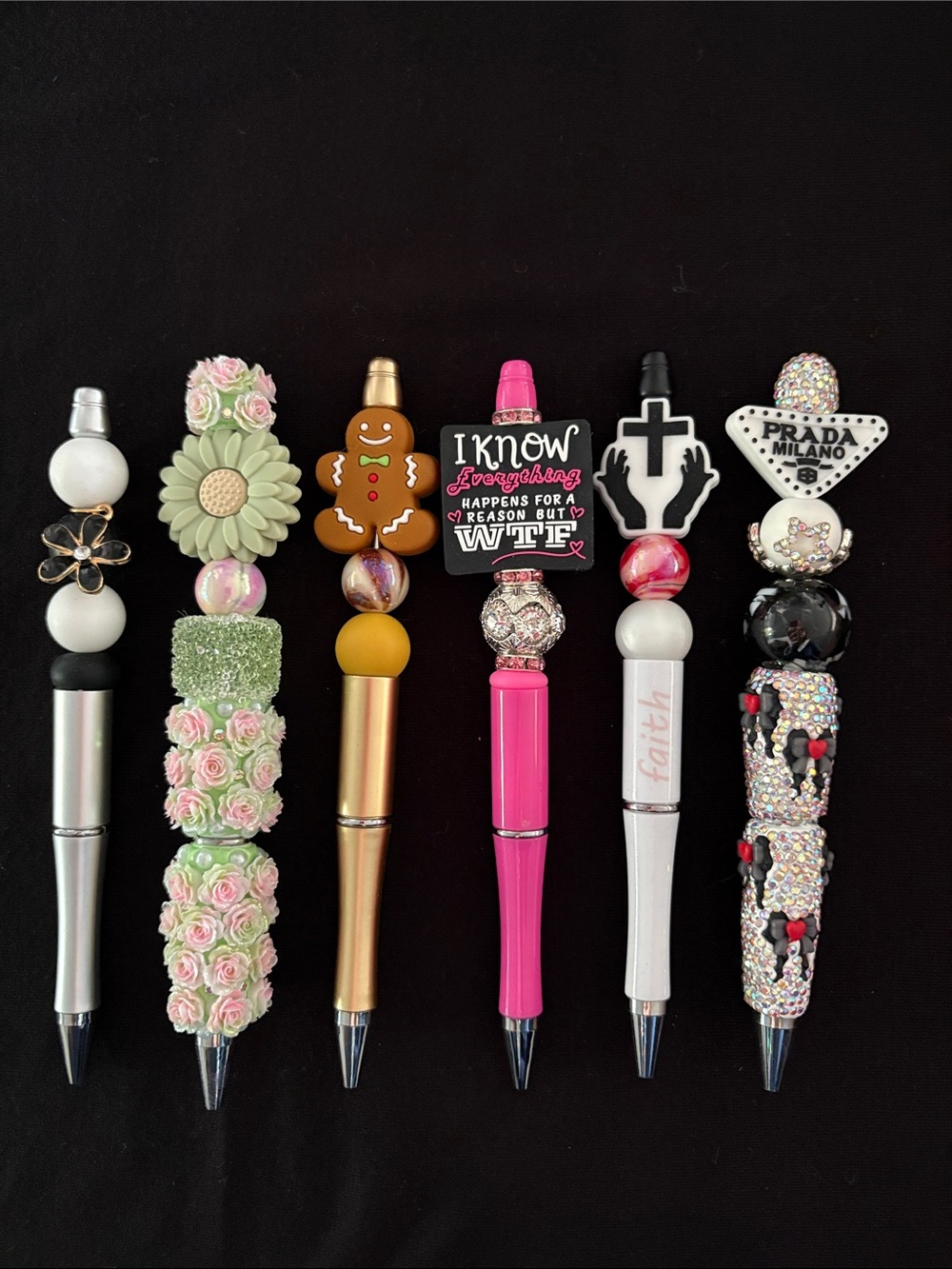 Assorted Decorative Refillable Beaded Pens Set of 6